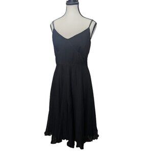 LOFT Black Pleated Fit and Flare Dress Size 4 Midi